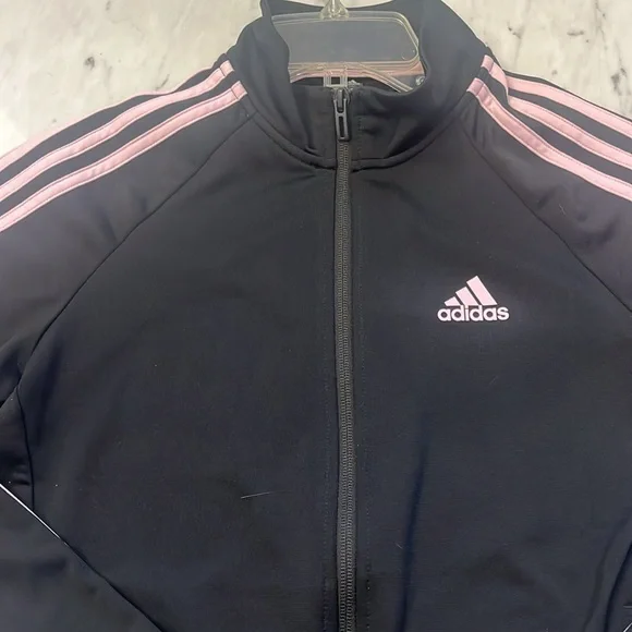 Adidas Black Track Jacket with Pink Stripes - Picture 2 of 12